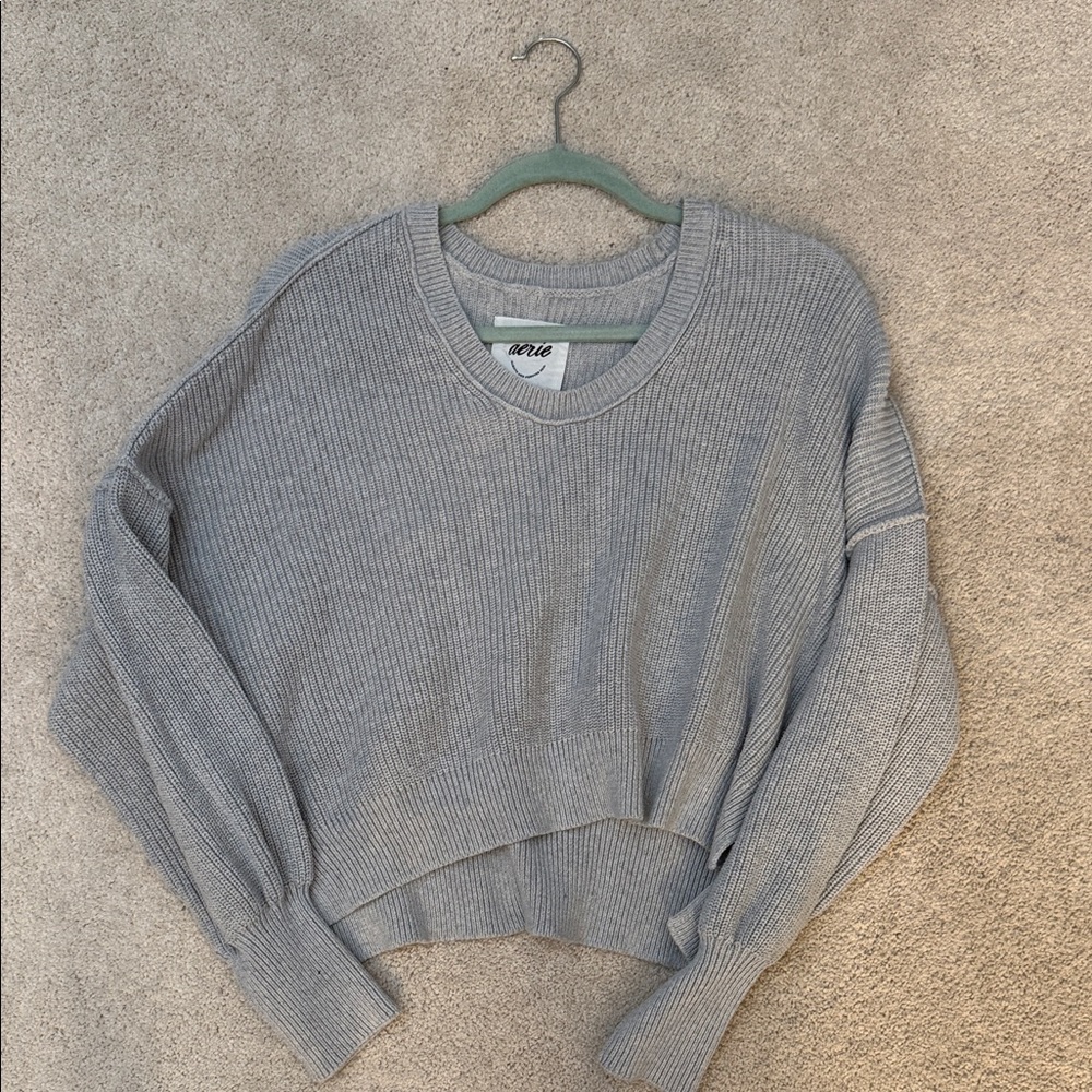 Aerie Gray Ribbed Women's Cropped Sweater
